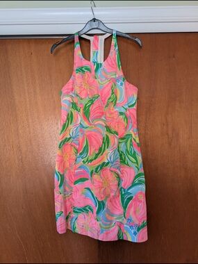 Lilly Pulitzer Pink Floral Tank Dress with Green Accents